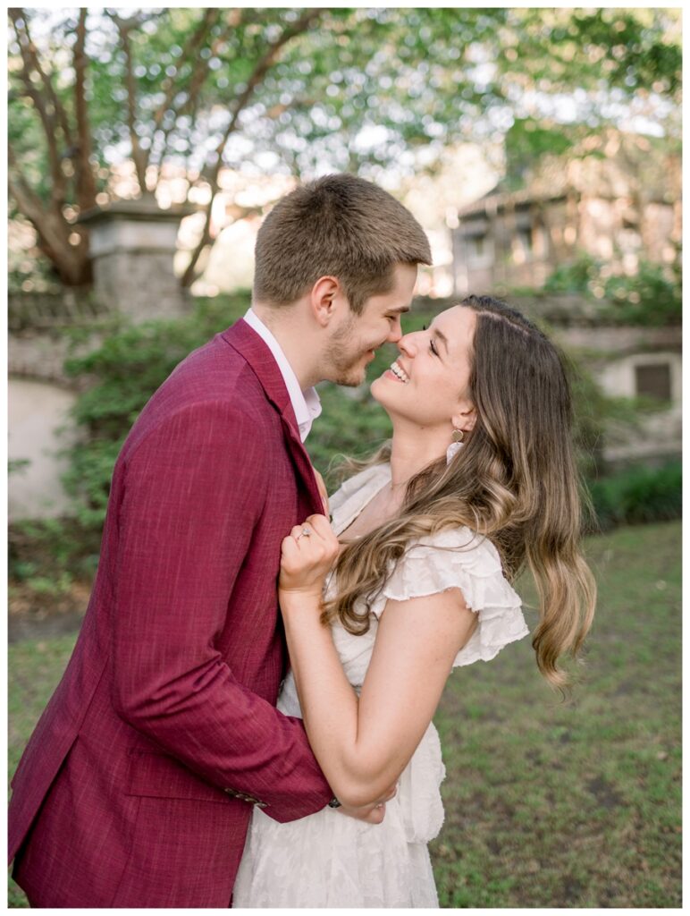 couple about to kiss in charleston south carolina engagement session