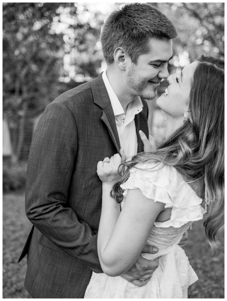 couple about to kiss in charleston south carolina engagement session
