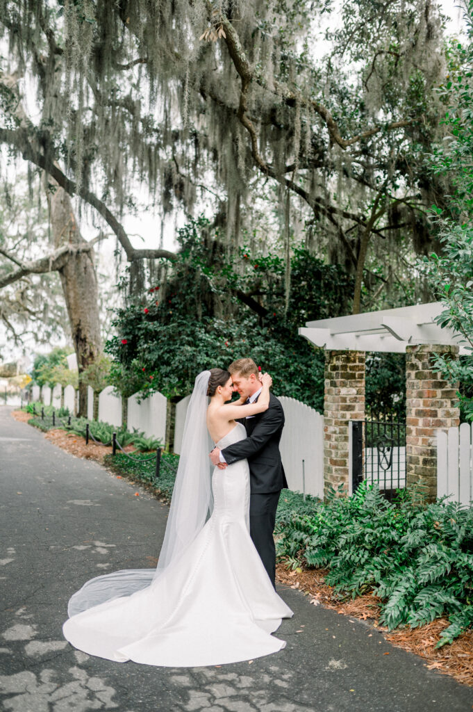 bride and groom during their modern day fairy tale wedding in savannah