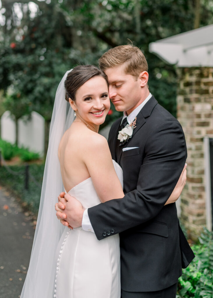 bride and groom during their modern day fairy tale wedding in savannah