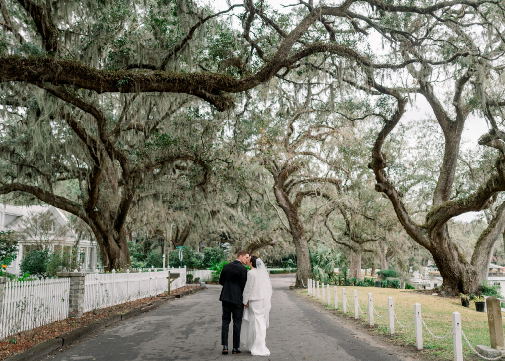 bride and groom during their modern day fairy tale wedding in savannah