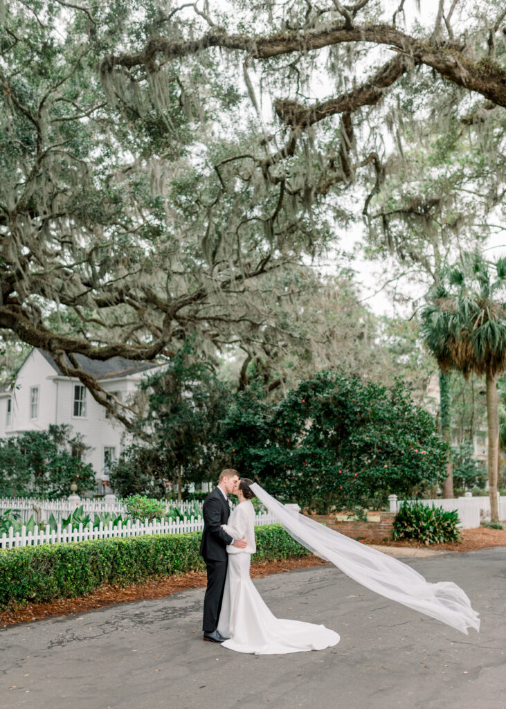 bride and groom during their modern day fairy tale wedding in savannah