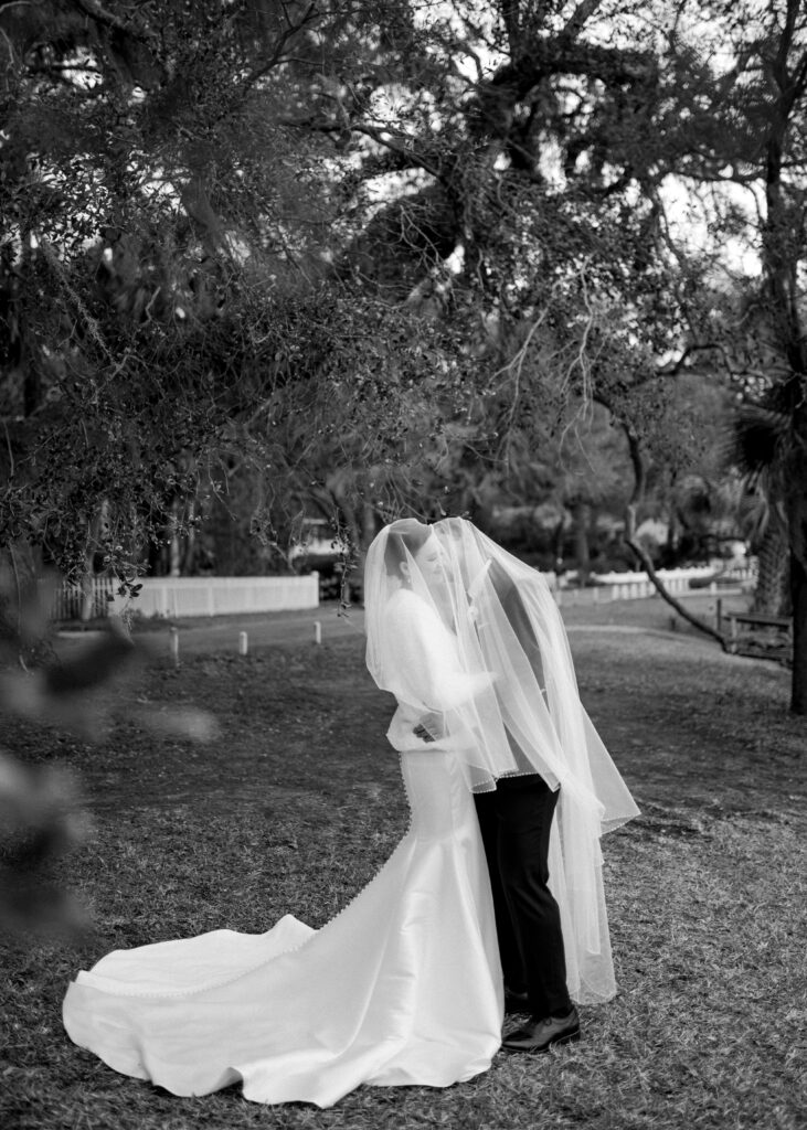 bride and groom during their modern day fairy tale wedding in savannah